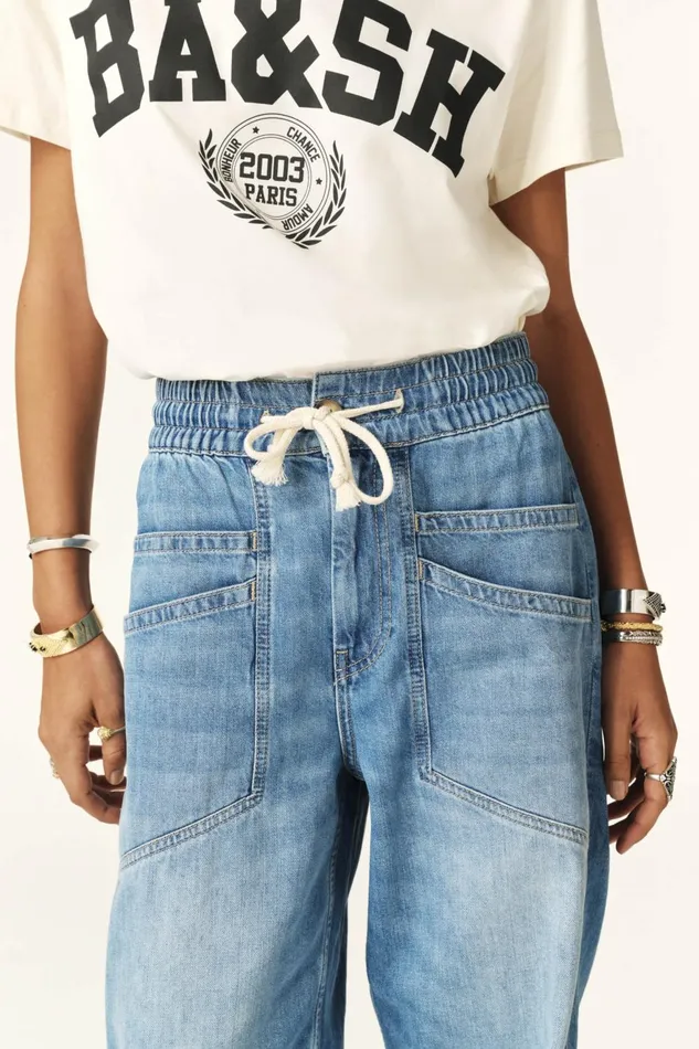 Elastic Waist Jeans Mima Blue Women Baandsh Pants and Jeans
