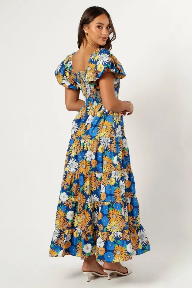 Elsie Short Sleeve Maxi Dress Denim Blue Women Floral Dresses Petal and Pup