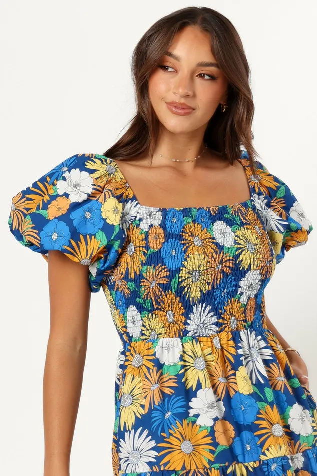 Elsie Short Sleeve Maxi Dress Denim Blue Women Floral Dresses Petal and Pup