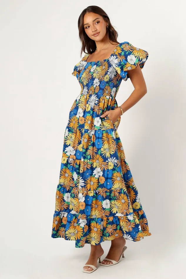 Elsie Short Sleeve Maxi Dress Denim Blue Women Floral Dresses Petal and Pup