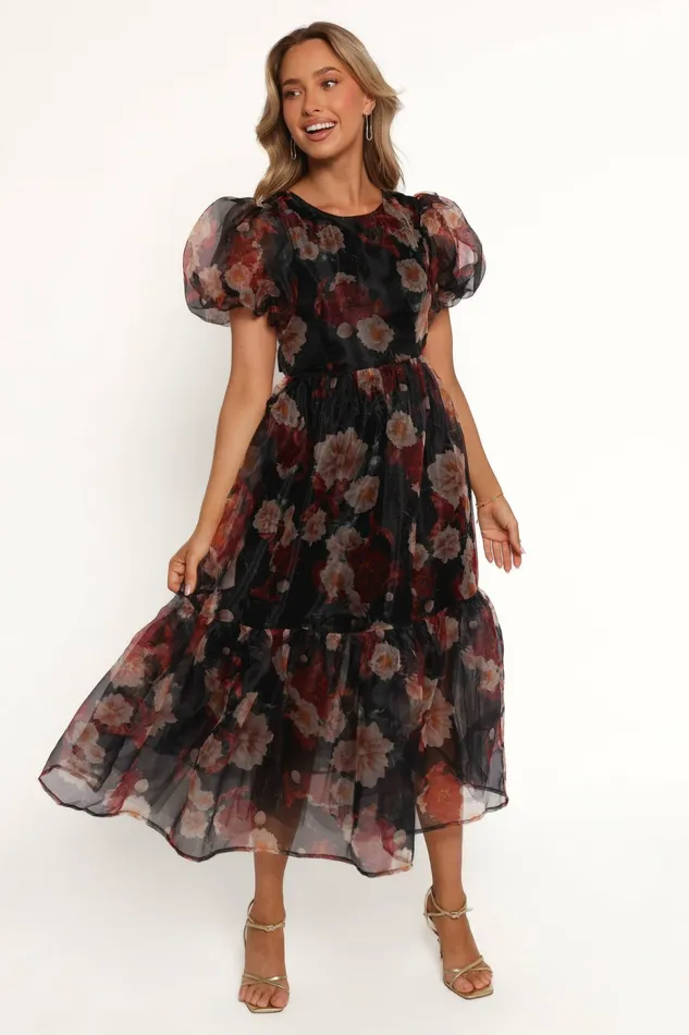 Elspeth Midi Dress Black Floral Women Dresses Petal and Pup