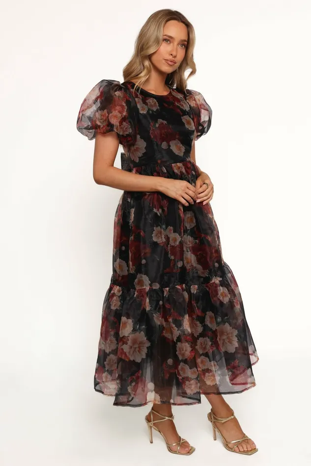 Elspeth Midi Dress Black Floral Women Dresses Petal and Pup