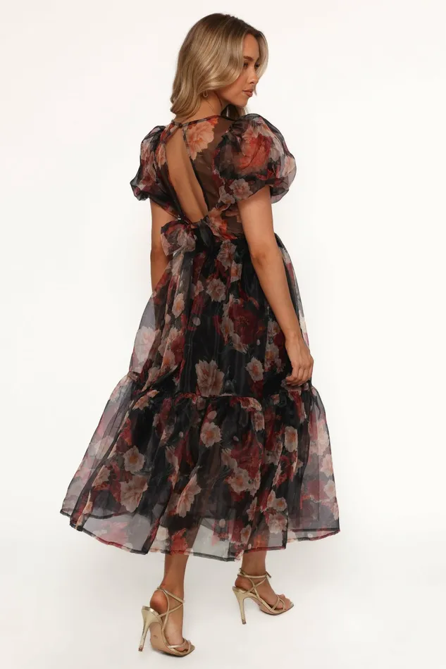 Elspeth Midi Dress Black Floral Women Dresses Petal and Pup