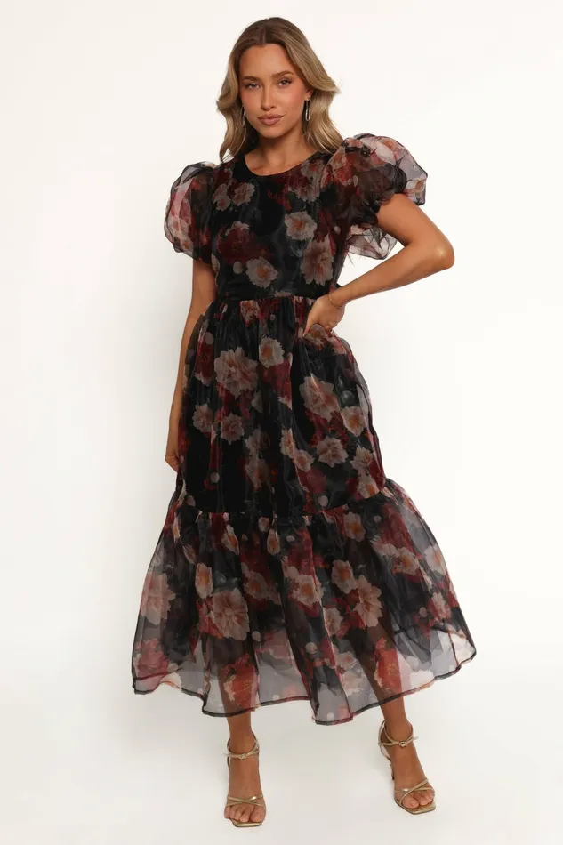 Elspeth Midi Dress Black Floral Women Dresses Petal and Pup
