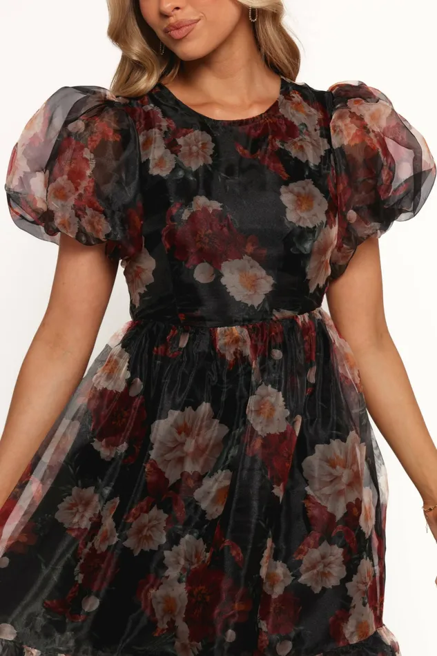 Elspeth Midi Dress Black Floral Women Dresses Petal and Pup