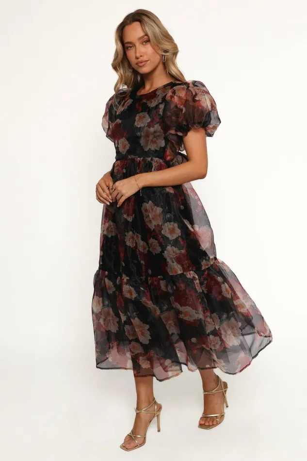 Elspeth Midi Dress Black Floral Women Dresses Petal and Pup