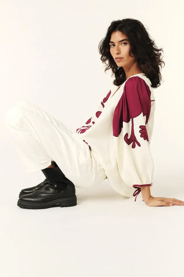 Embroidered Blouse Tupa OffWhite Women Baandsh Tops and Shirts