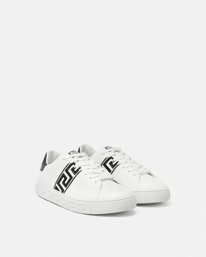 Embroidered Greca Sneakers Blackwhite Men Versace Sneakers