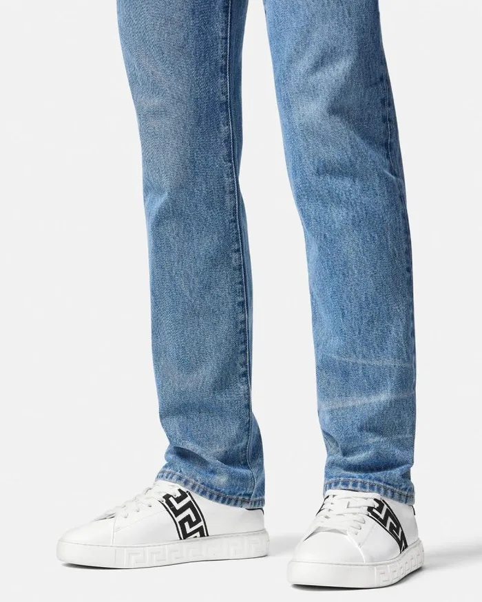 Embroidered Greca Sneakers Blackwhite Men Versace Sneakers
