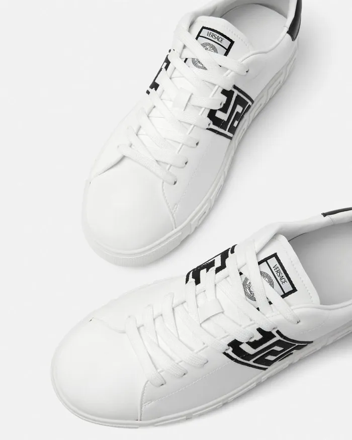 Embroidered Greca Sneakers Blackwhite Men Versace Sneakers