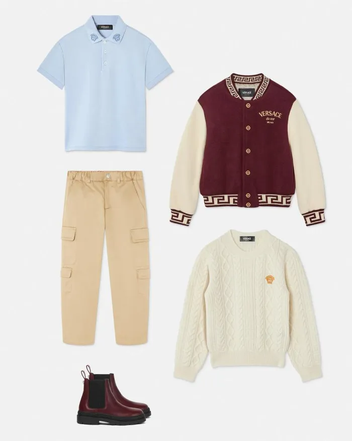 Embroidered Medusa Kids Polo Shirt Light Blue Children Versace Clothing