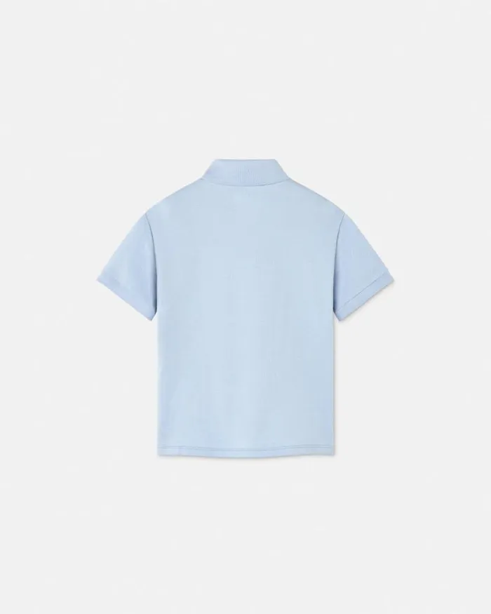 Embroidered Medusa Kids Polo Shirt Light Blue Children Versace Clothing