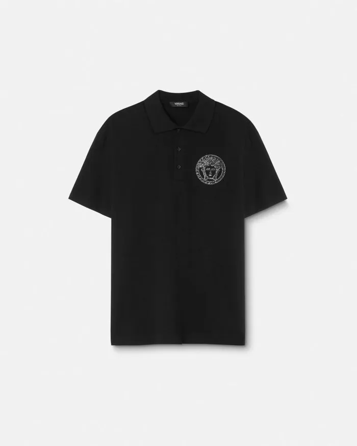 Embroidered Medusa Polo Shirt Black Men Versace TShirts and Polos