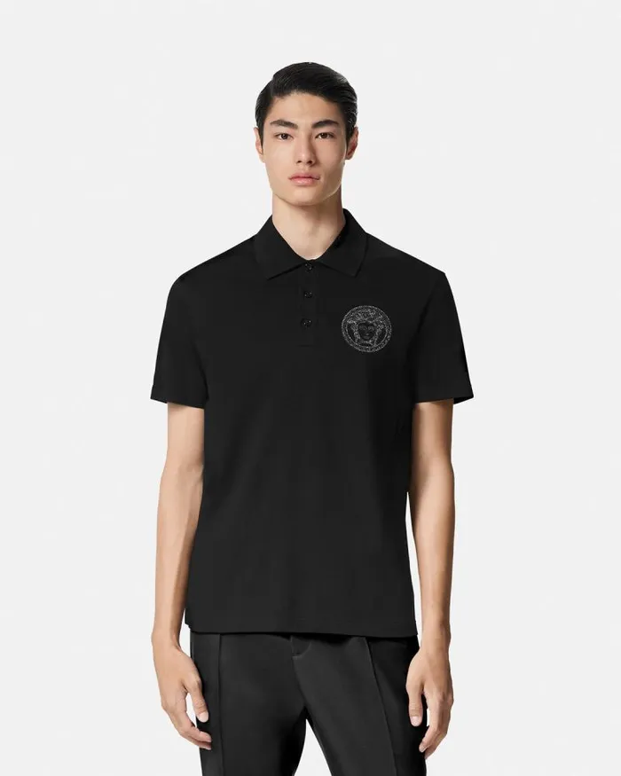 Embroidered Medusa Polo Shirt Black Men Versace TShirts and Polos