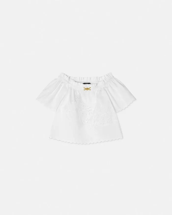 Embroidered Sangallo Kids Shirt White Children Versace Clothing