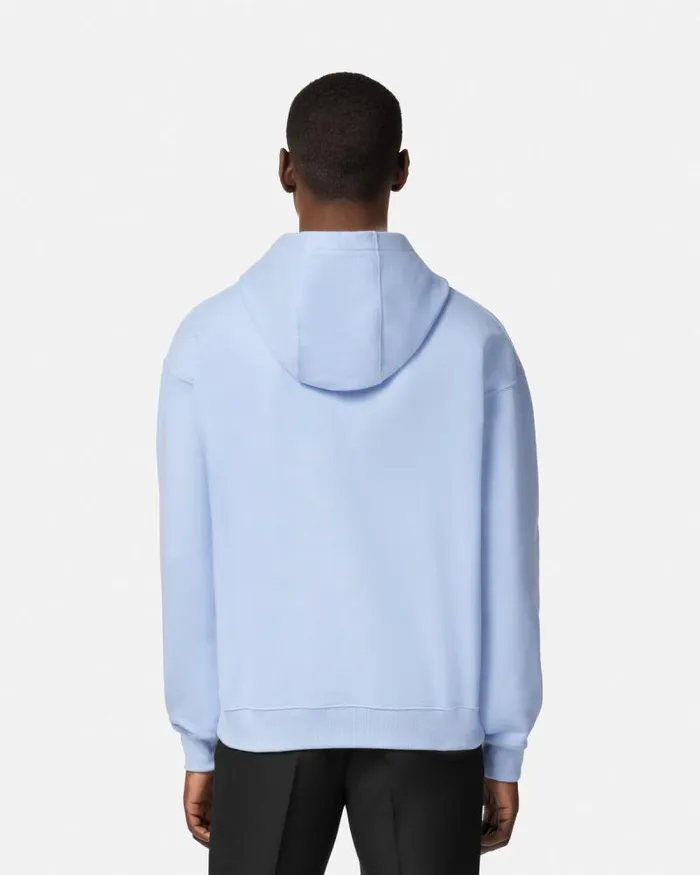 Embroidered University Coral Hoodie Light Blue Men Versace Sweatshirts