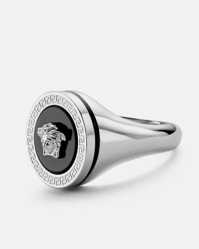 Enamel Medusa Ring Silver WomenMen Versace Rings