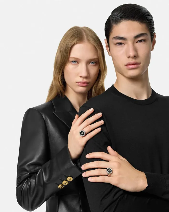 Enamel Medusa Ring Silver WomenMen Versace Rings