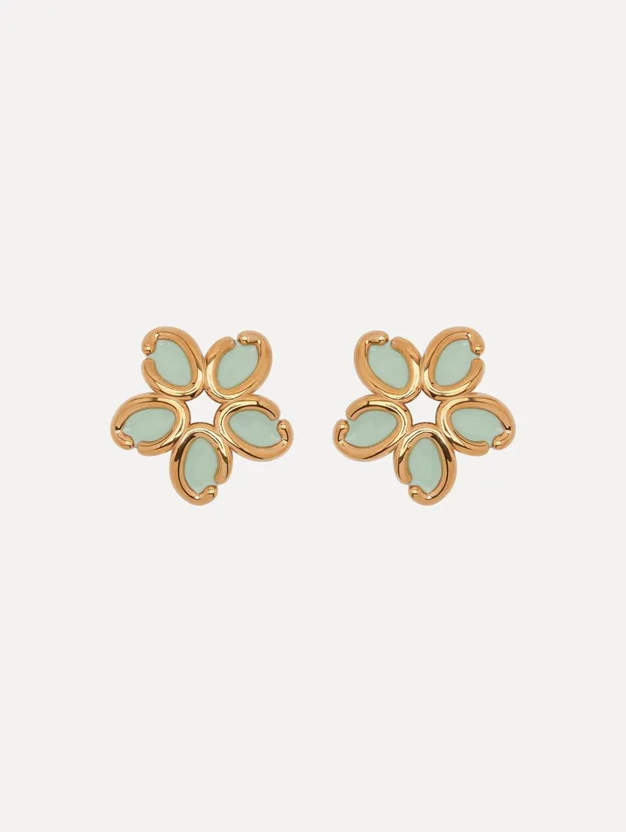 Enamel O Flower Earrings Green Women Oscar De La Renta Earrings