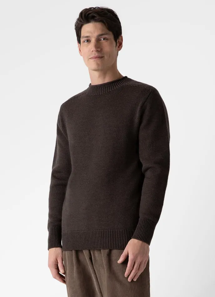 English Merino Fisherman Jumper Coffee Men SUNSPEL Knitwear