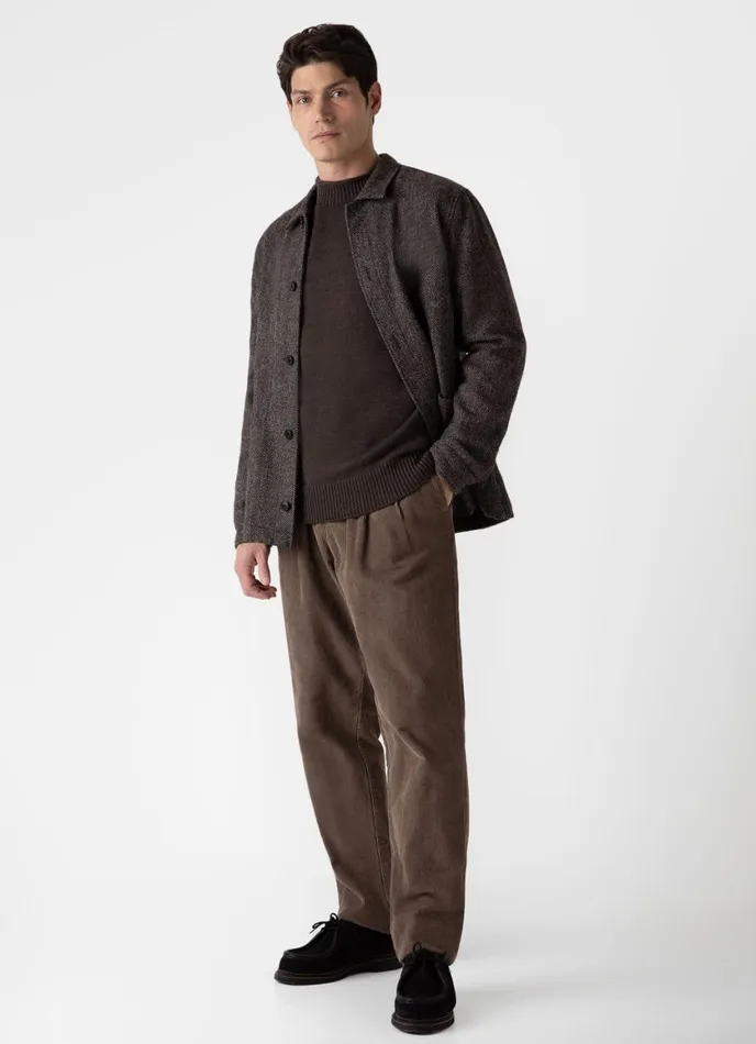 English Merino Fisherman Jumper Coffee Men SUNSPEL Knitwear