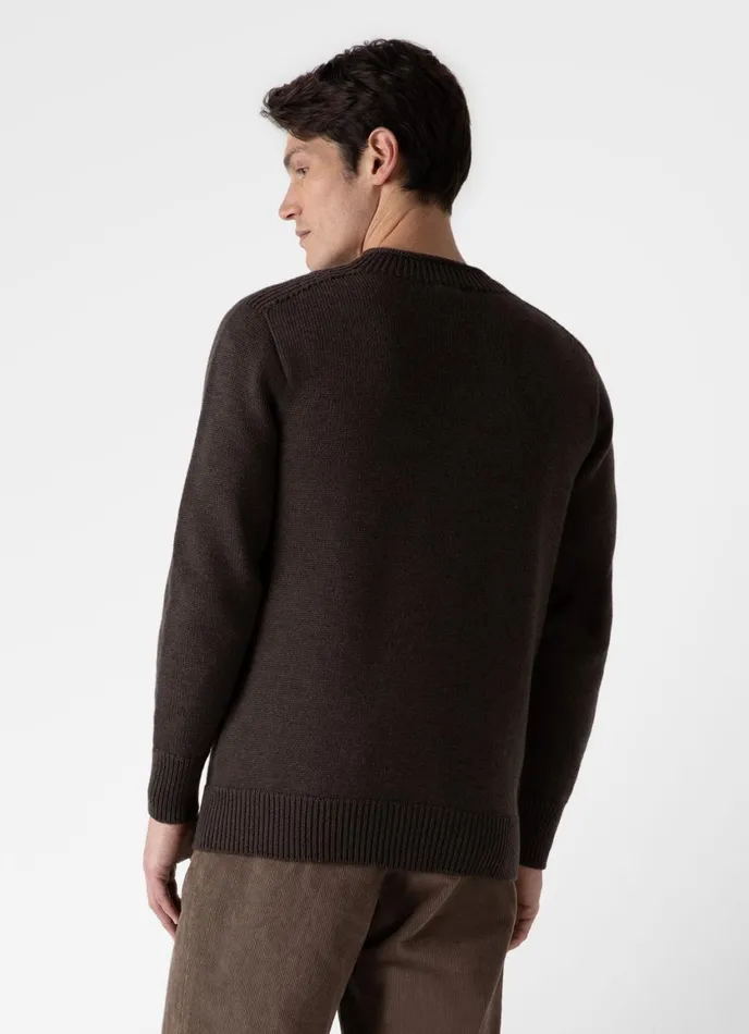 English Merino Fisherman Jumper Coffee Men SUNSPEL Knitwear
