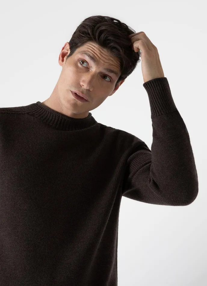 English Merino Fisherman Jumper Coffee Men SUNSPEL Knitwear