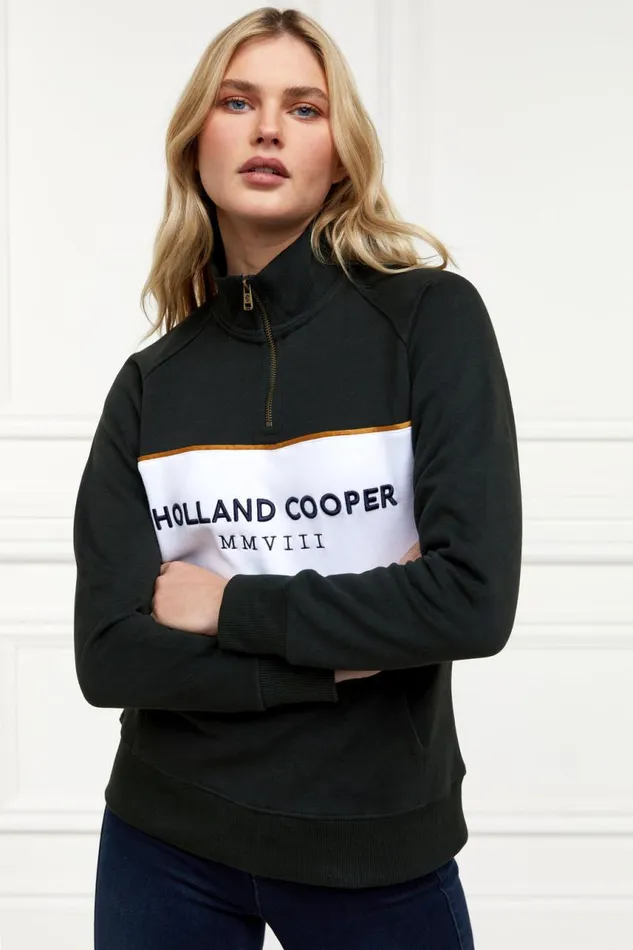 EquestrianWomen Hoodies and Sweatshirts Holland Cooper Sporting Heritage Zip Henley Racing Green