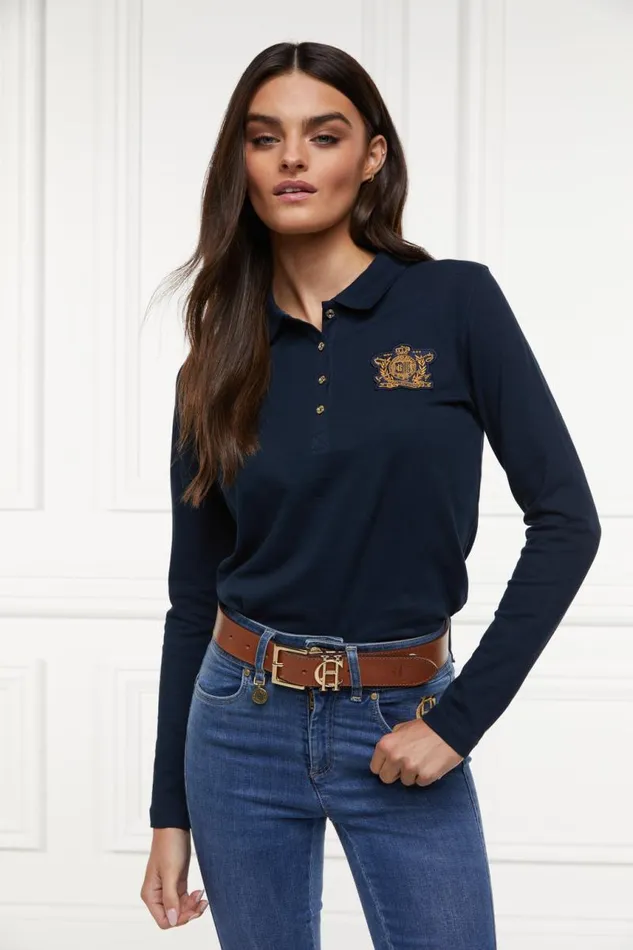 EquestrianWomen Polo Shirts and Tees Holland Cooper Long Sleeve Crest Polo Ink Navy