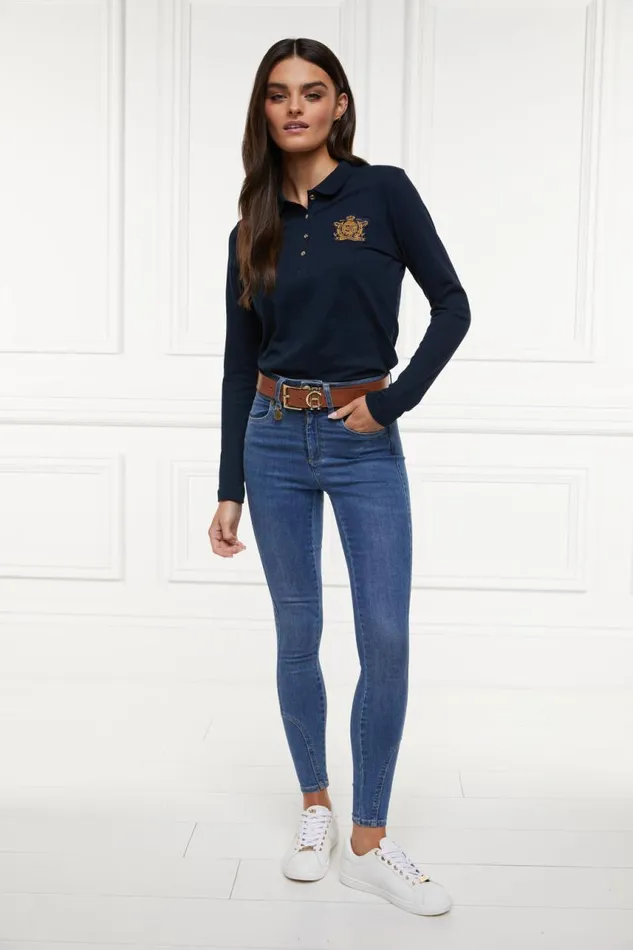 EquestrianWomen Polo Shirts and Tees Holland Cooper Long Sleeve Crest Polo Ink Navy
