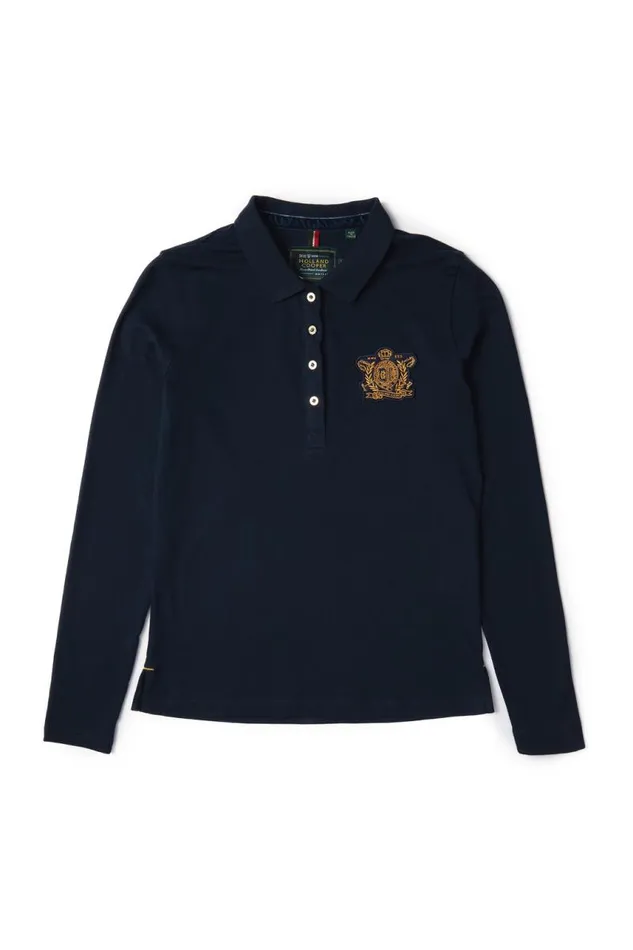 EquestrianWomen Polo Shirts and Tees Holland Cooper Long Sleeve Crest Polo Ink Navy