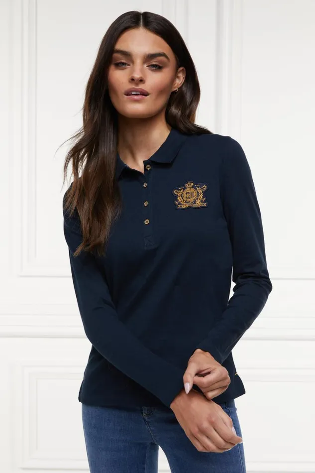 EquestrianWomen Polo Shirts and Tees Holland Cooper Long Sleeve Crest Polo Ink Navy