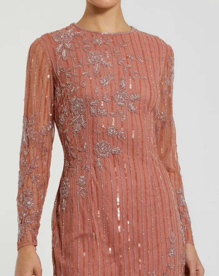 Evening Gowns Pink Embellished High Neck Illusion Long Sleeve Gown Rose 8211 Mac Duggal Women Evening Gowns Pink Embellished High Neck Illusion Long Sleeve Gown Rose 8211 Mac Duggal Women