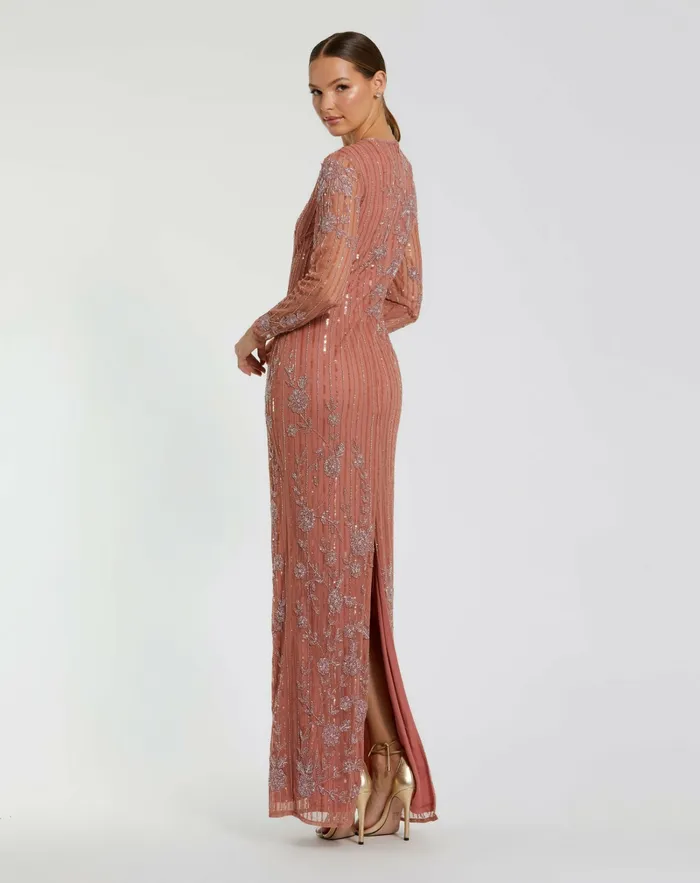 Evening Gowns Pink Embellished High Neck Illusion Long Sleeve Gown Rose 8211 Mac Duggal Women Evening Gowns Pink Embellished High Neck Illusion Long Sleeve Gown Rose 8211 Mac Duggal Women