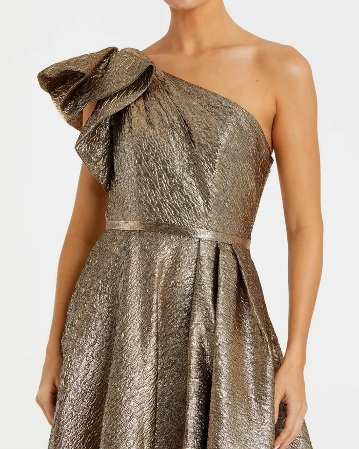 Evening Gowns Women Mac Duggal One Shoulder Metallic Ballgown Antique Bronze