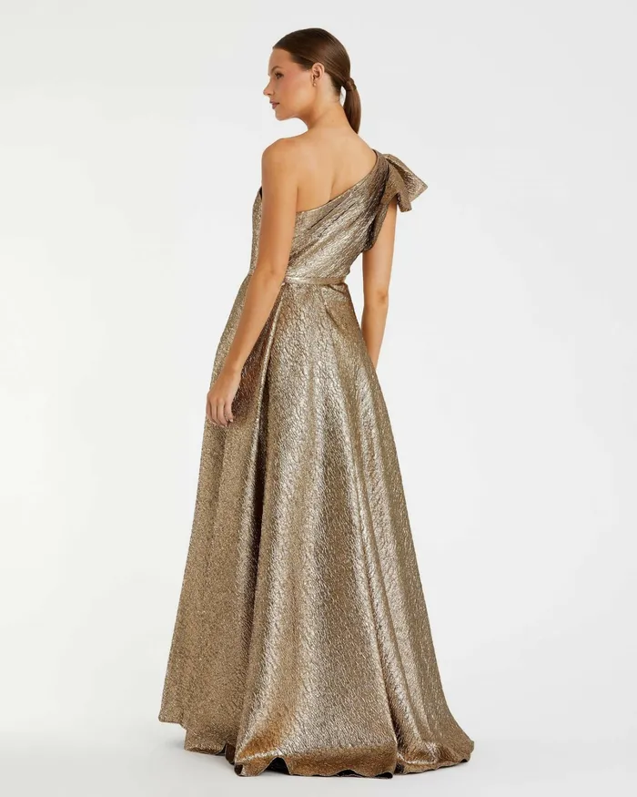 Evening Gowns Women Mac Duggal One Shoulder Metallic Ballgown Antique Bronze