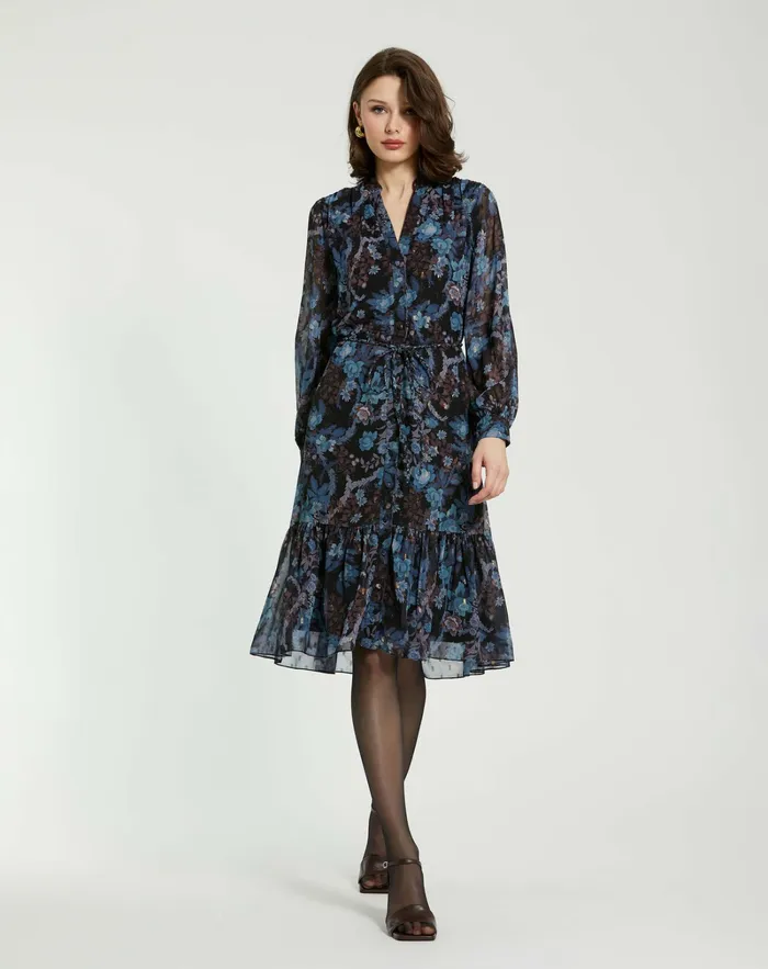 Every Day Dresses Women Mac Duggal Lurex Chiffon Bishop Sleeve Button Up Midi Dress Black Multi Every Day Dresses Women Mac Duggal Lurex Chiffon Bishop Sleeve Button Up Midi Dress Black Multi