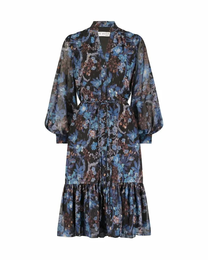 Every Day Dresses Women Mac Duggal Lurex Chiffon Bishop Sleeve Button Up Midi Dress Black Multi