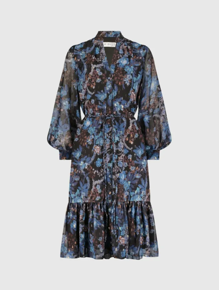 Every Day Dresses Women Mac Duggal Lurex Chiffon Bishop Sleeve Button Up Midi Dress Black Multi