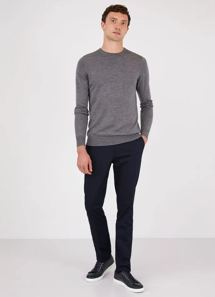 ExtraFine Merino Crew Neck Mid Grey Melange Men SUNSPEL Knitwear