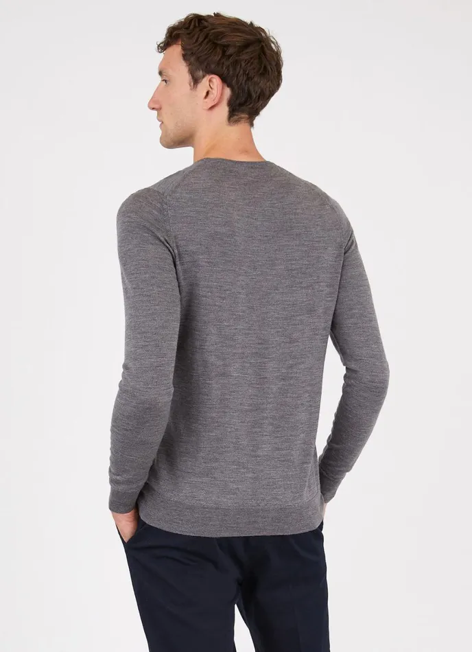 ExtraFine Merino Crew Neck Mid Grey Melange Men SUNSPEL Knitwear