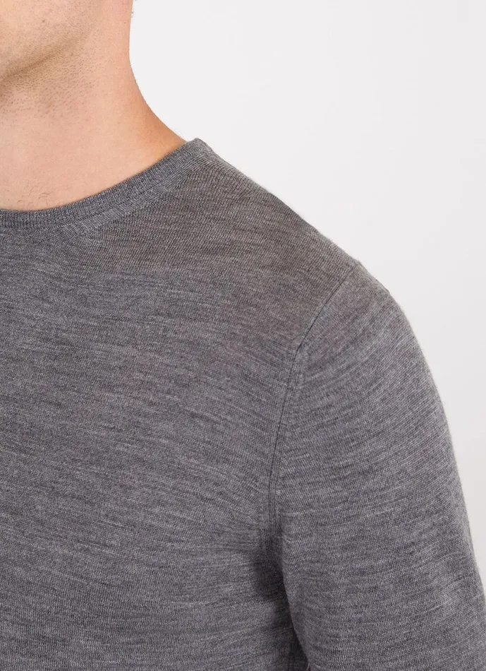 ExtraFine Merino Crew Neck Mid Grey Melange Men SUNSPEL Knitwear