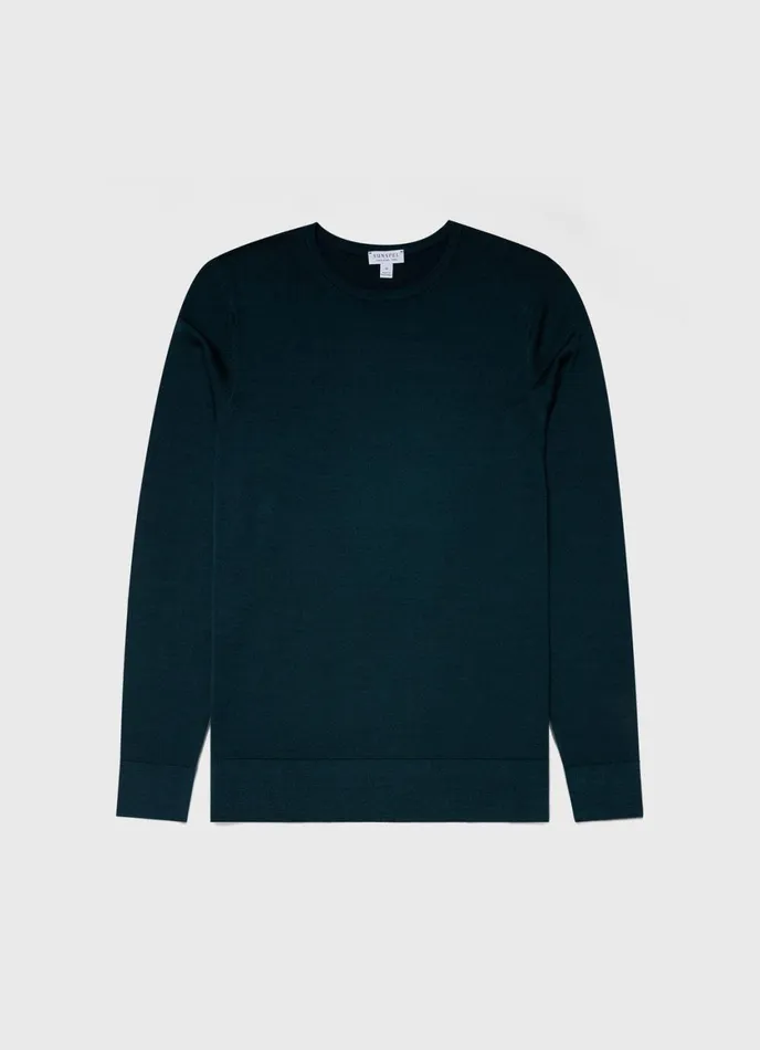 ExtraFine Merino Crew Neck Peacock Men SUNSPEL Knitwear
