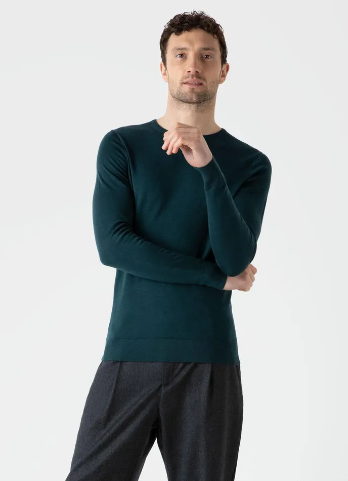 ExtraFine Merino Crew Neck Peacock Men SUNSPEL Knitwear