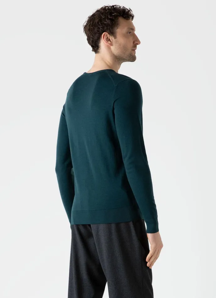 ExtraFine Merino Crew Neck Peacock Men SUNSPEL Knitwear