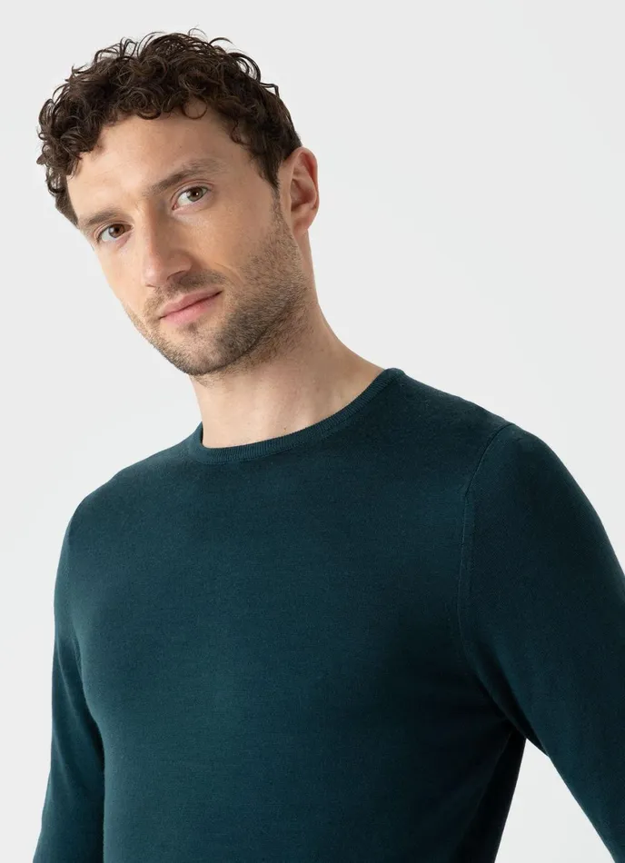ExtraFine Merino Crew Neck Peacock Men SUNSPEL Knitwear