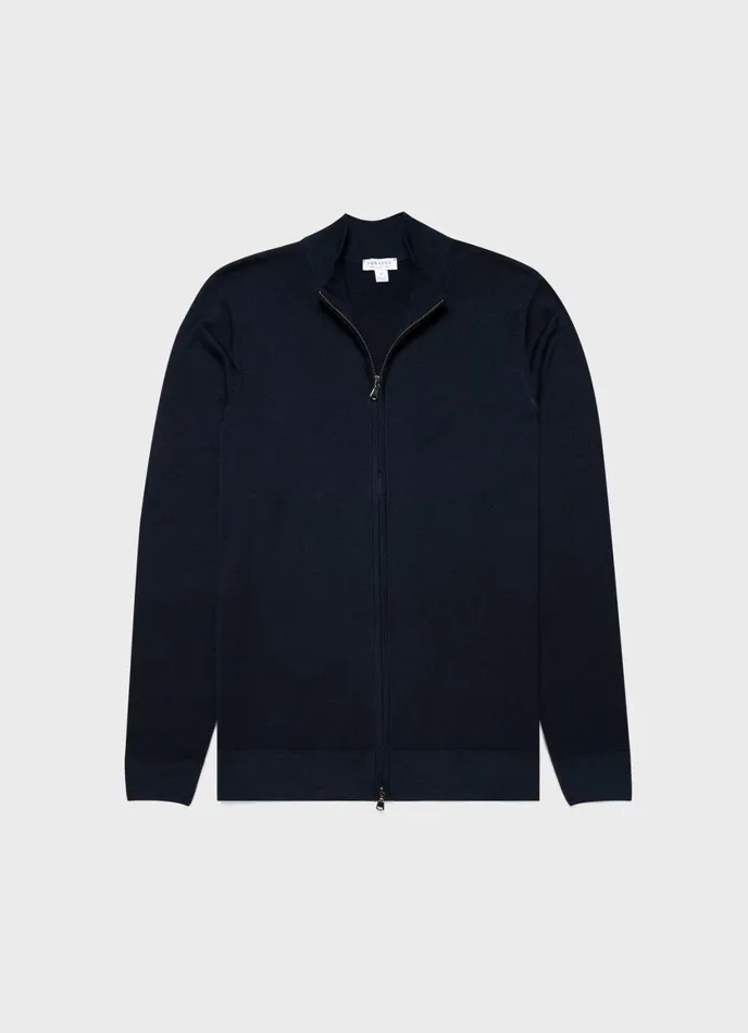 ExtraFine Merino Zip Cardigan Light Navy Men SUNSPEL Knitwear
