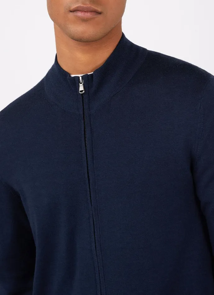 ExtraFine Merino Zip Cardigan Light Navy Men SUNSPEL Knitwear