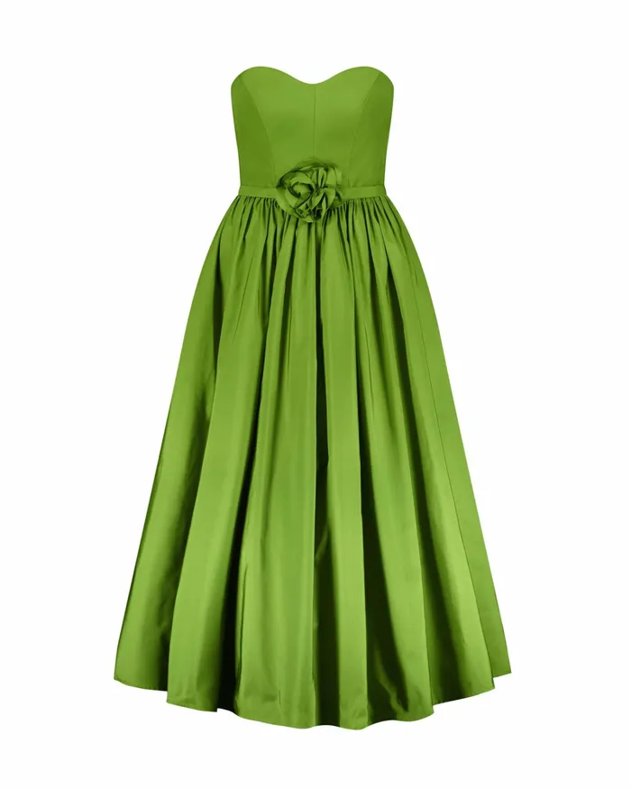 Faille Strapless A Line Midi Dress With 3D Rose Pear Every Day Dresses Mac Duggal Women