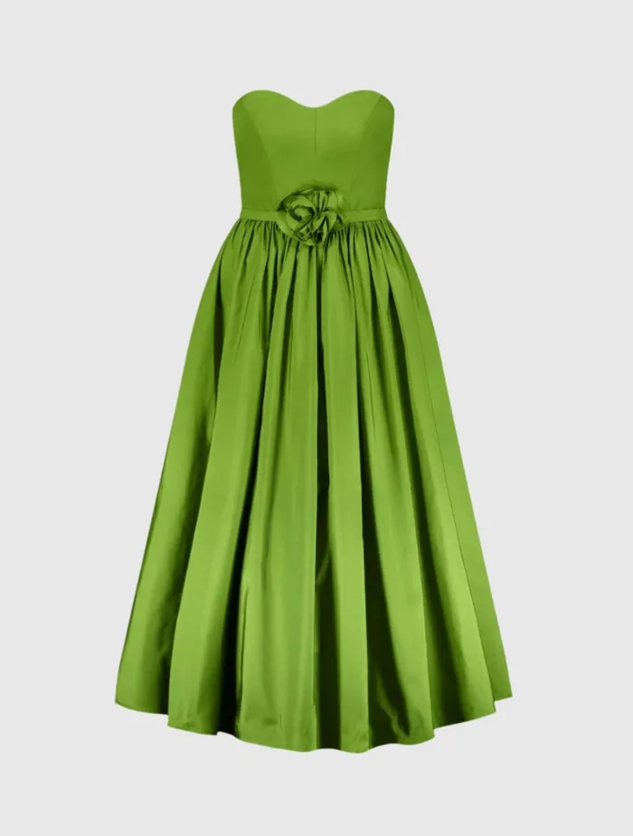 Faille Strapless A Line Midi Dress With 3D Rose Pear Every Day Dresses Mac Duggal Women